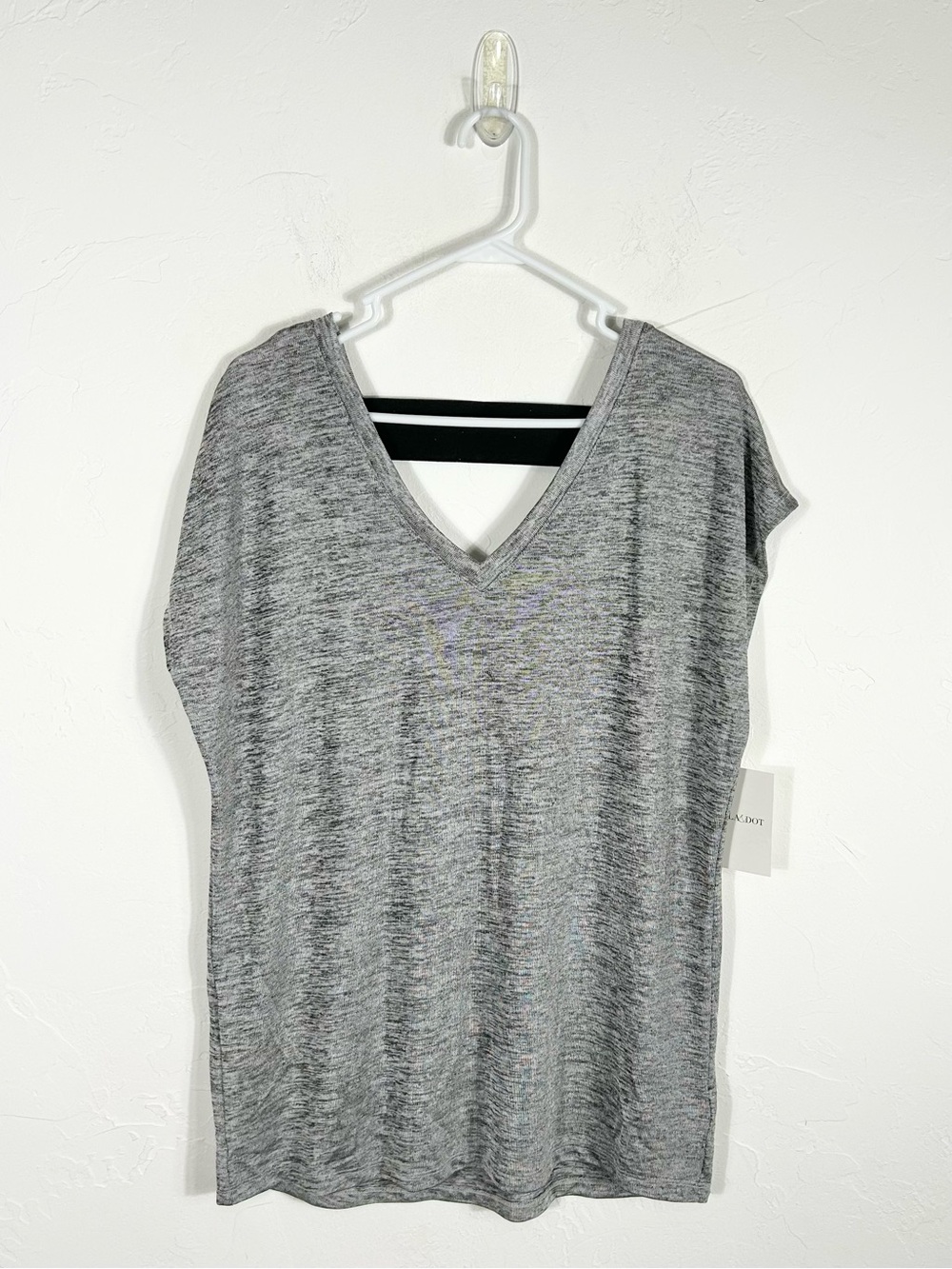 Stella & Dot Renegade Top Gray Heathered V-Neck Metallic Back Strap Size XL NWT